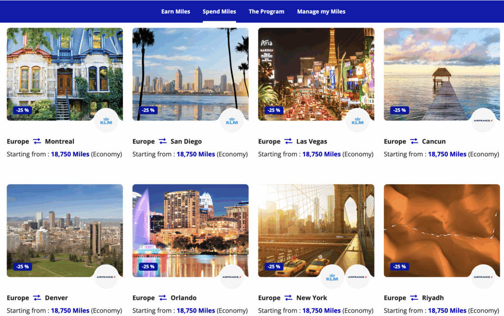 Screenshot of Flying Blue Promo Rewards between Europe and the Americas for June 2025.